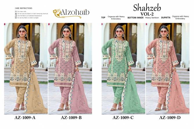 Shahzeb Vol 2 By Alzohaib Embroidery Organza Pakistani Suits Wholesale Online 
